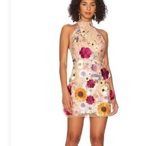 Flower 3D Halter Neck Slim Dress XL